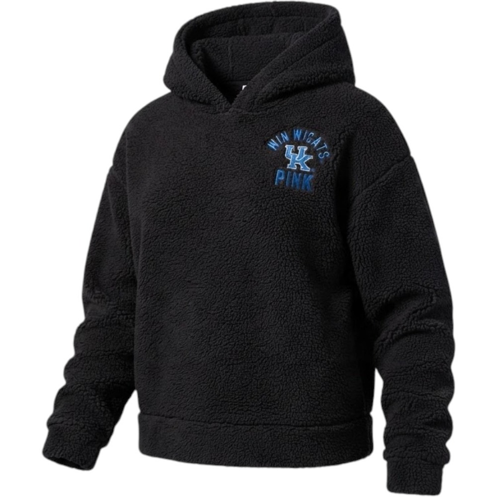 PINK Sherpa Hoodie Women Small Black Kentucky Wildcats Fleece Pullover